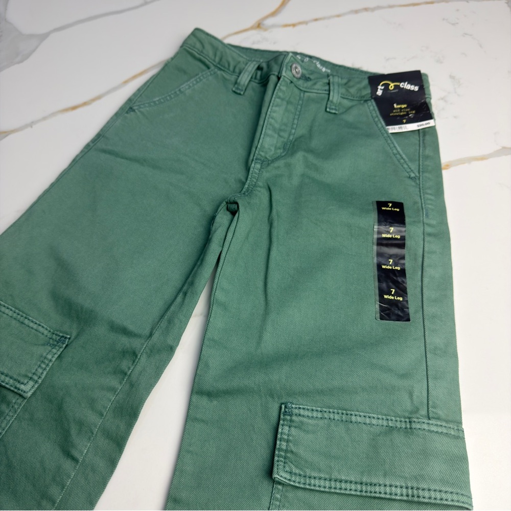 Girls Mid-Rise Straight Leg Green Cargo Pants